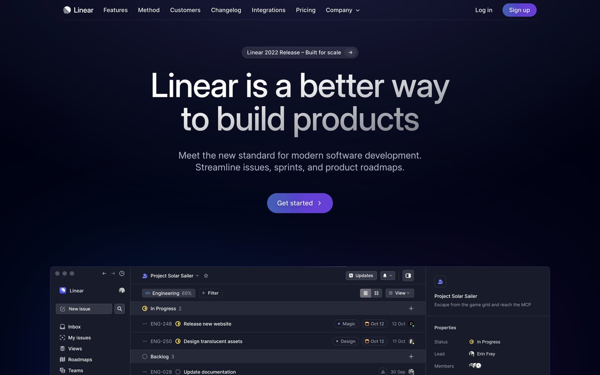 Linear hero section