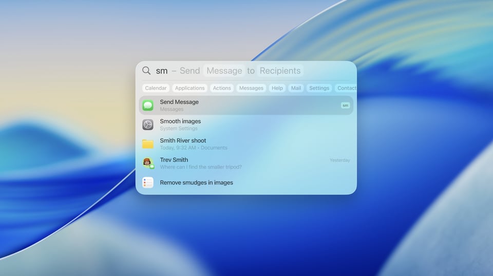 macOS Tahoe Spotlight.